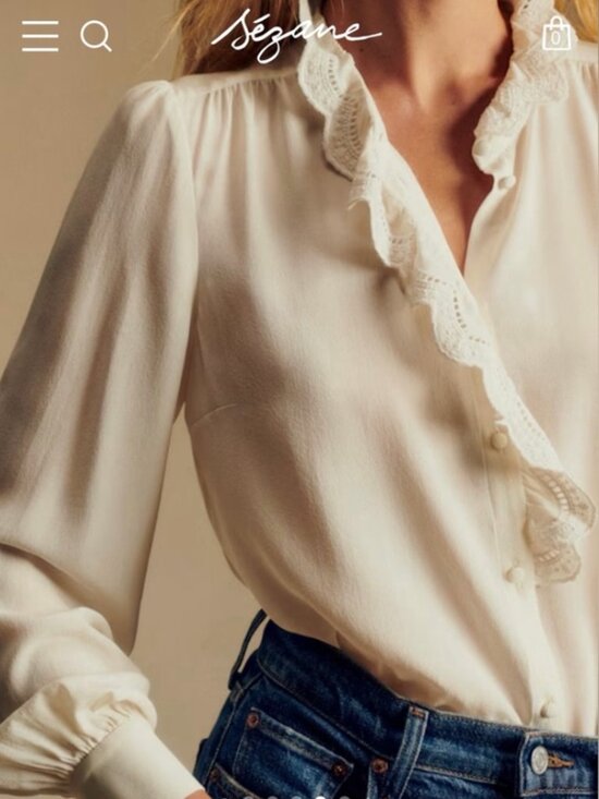 Sezane Tops - Sezane Chlo Silk Shirt Blouse FR38/US6 Ecru Ivory French Classic Causal